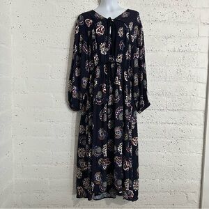 Ciao Lucia! Womens Midi Dress L Blue Floral Terina Bomba Boho Prairie W4